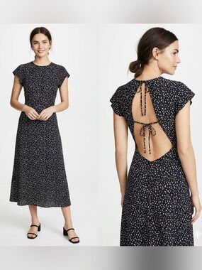 Urban Outfitters Midi Dress Blue and White Polka Dot Short‎ Sleeve